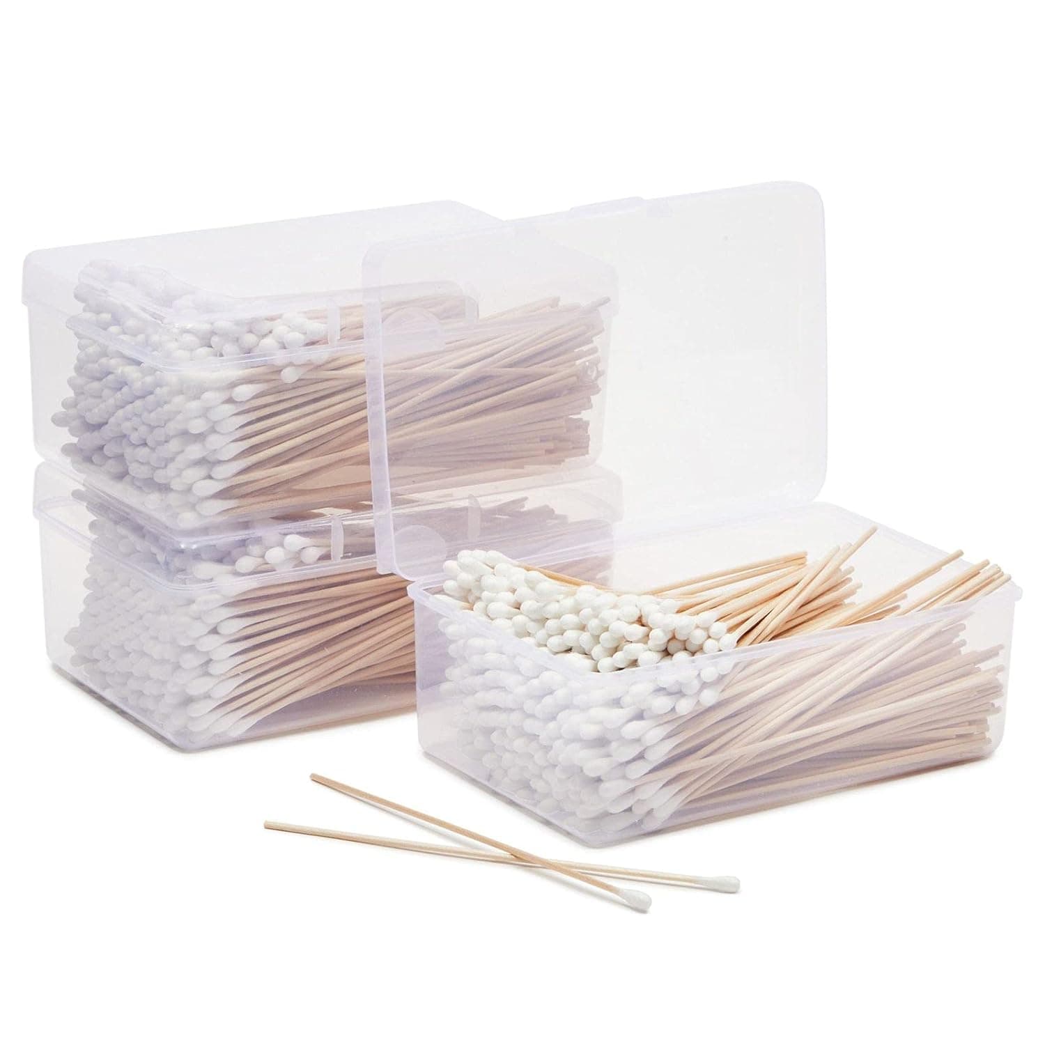 Long Cotton Swabs, 400 Pieces 6-Inch Wooden Applicator Sticks in Storage Case (3 Sets)