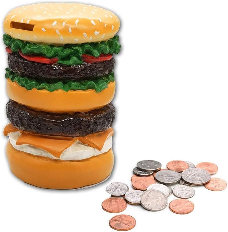 GEEKFUN Hamburger Shape Piggy Bank for Saving Money and Room Decor Home-Deco Creative Home Decoration Kids Gift for Your Child Girls or Boys