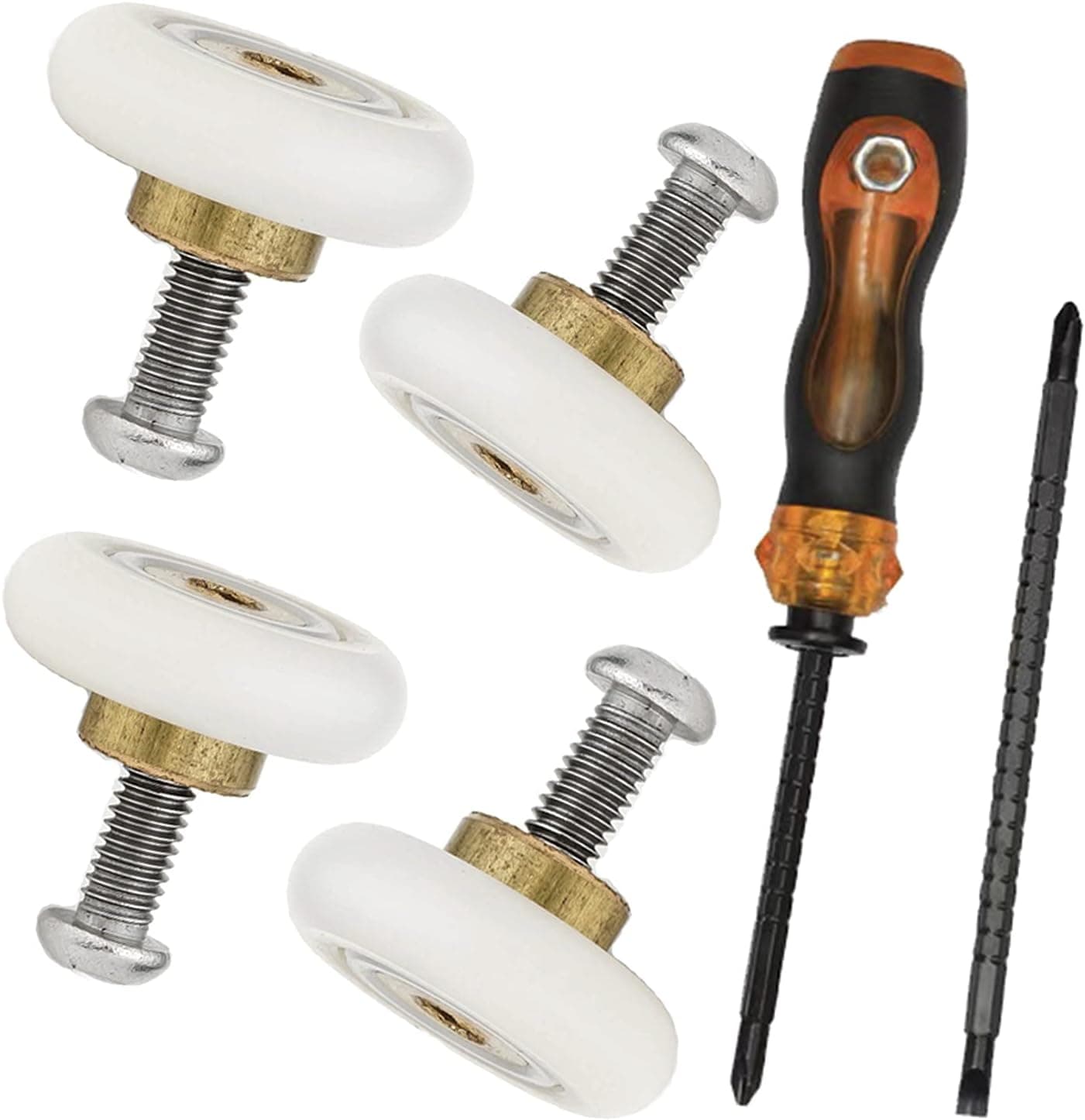 4 PCS Shower Door Rollers&1PCS Dual Purpose Telescopic Screwdriver，Roller Diameter 19/23/25/27mm, for The Bathroom Pan Glass Sliding Door Pulleys/Runners/Wheels,Stainless steel-4PCS (Pulley 19mm)