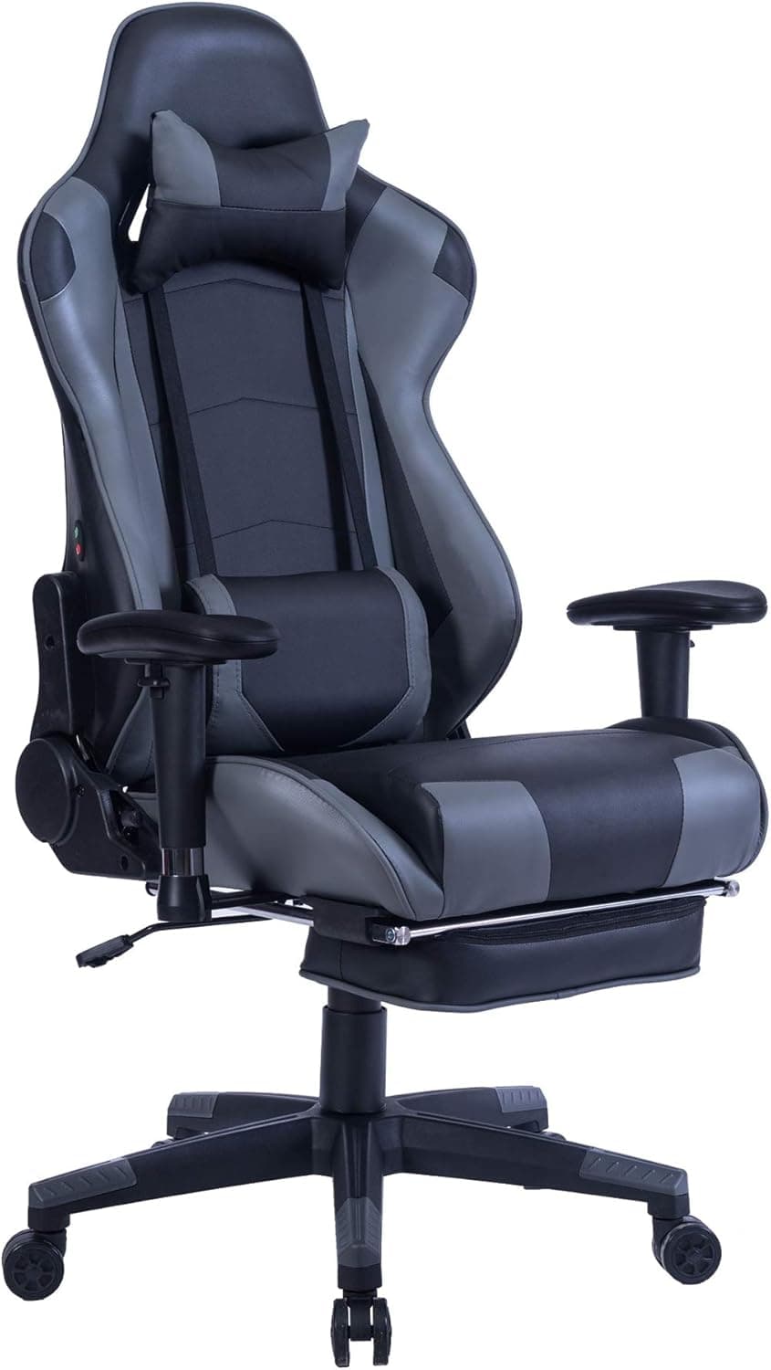 HEALGEN Back Massage Gaming Chair with Footrest,PC Computer Video Game Racing Gamer Chair High Back Reclining Executive Ergonomic Desk Office Chair with Headrest Lumbar Support Cushion (8204Grey)