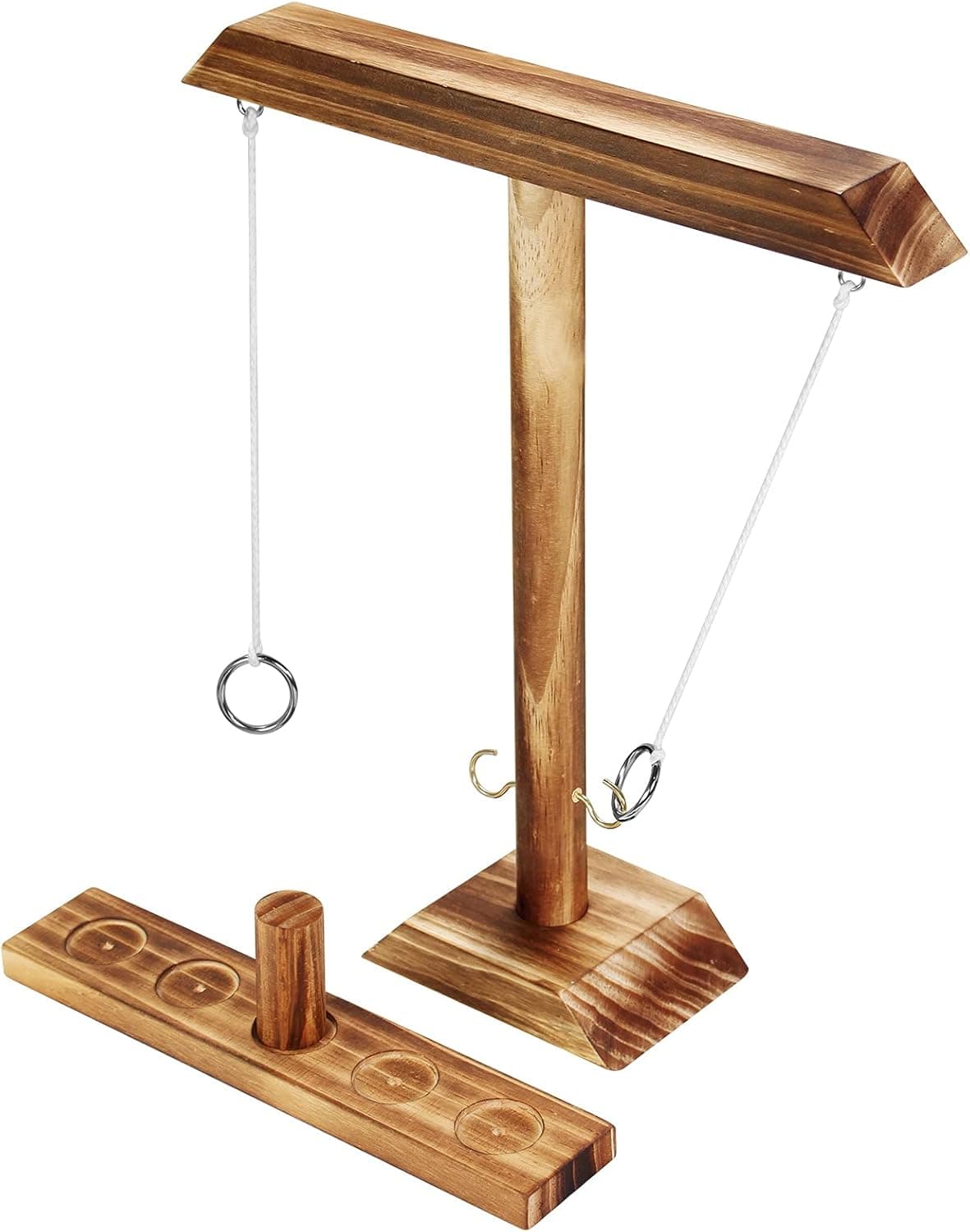 Gocheer Loop Toss Outdoor Games for Adult Party Games, Portable Hook and Loop Game Fun Interactive Game for Bars Hook Toss Game with Shot Ladder Bundle Handmade Wooden Games for Kid (Fuscous Brown)