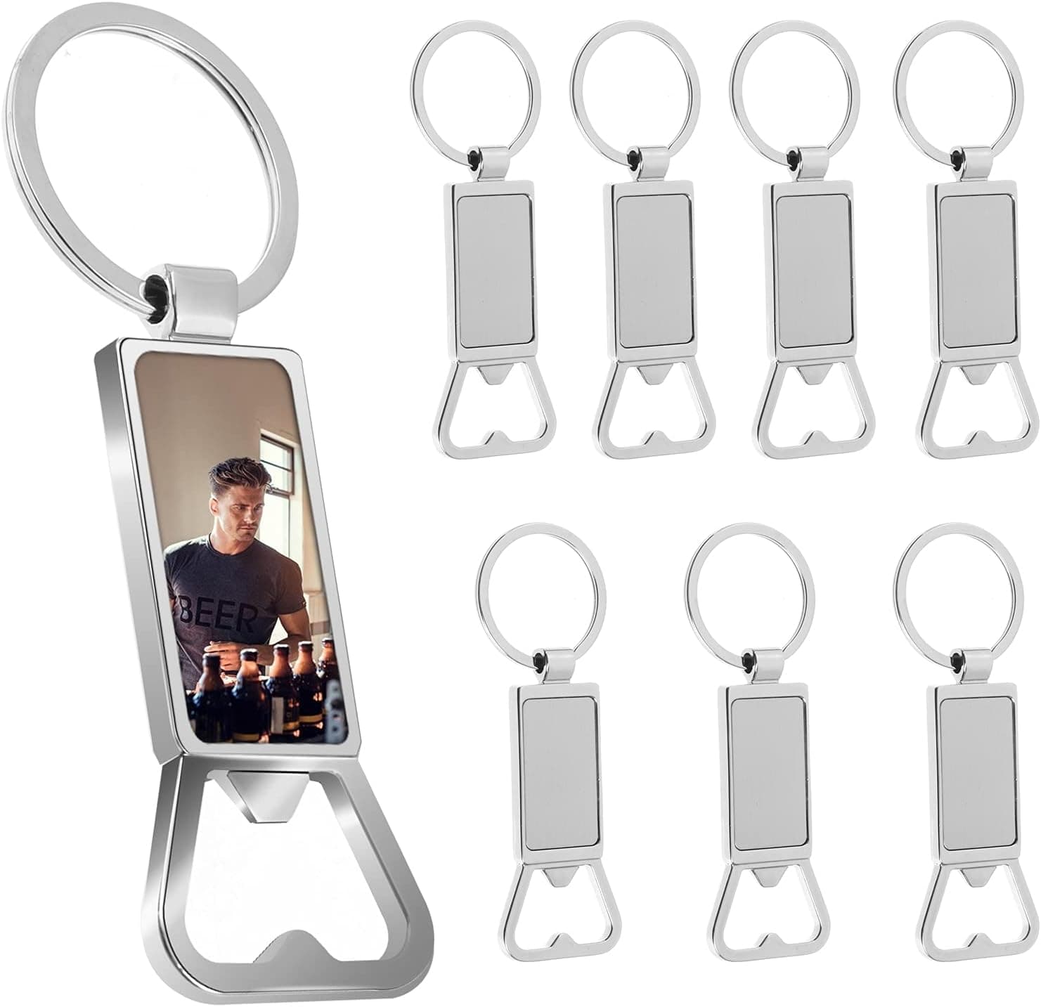 8 Pieces Sublimation Blanks Keychains Metal Bottle Openers Zinc Alloy Keychain Key Ring Bottle Openers Multiple Function Metal Keychains for Men and Women