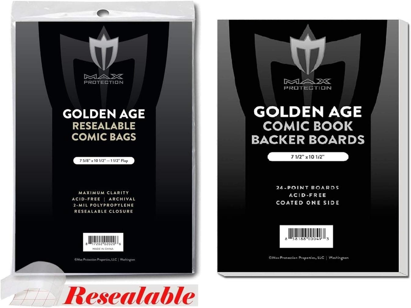 (100) RESEALABLE Golden Age Size Ultra Clear Comic Book Bags and Boards - by Max Pro (Qty= 100 Bags and 100 Boards)