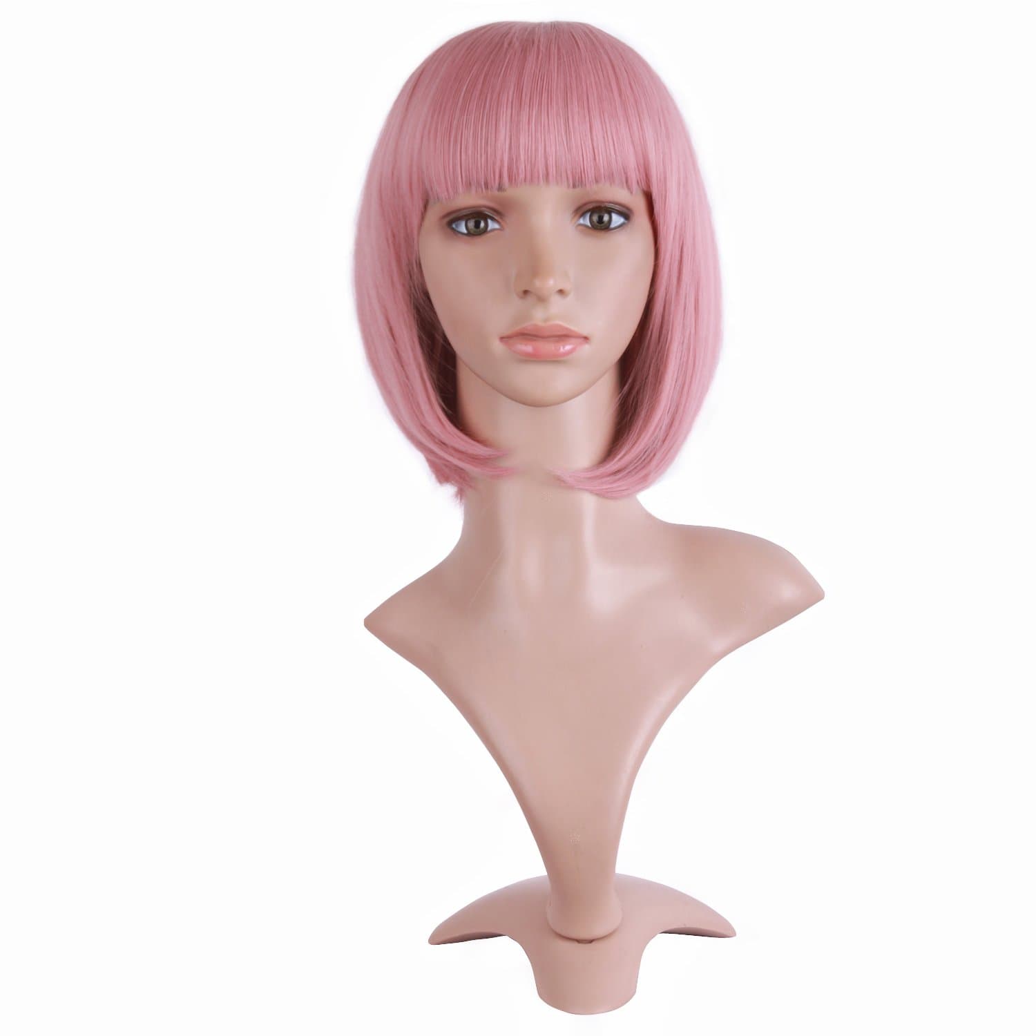 MapofBeauty 12 Inch/30cm Fashion Lady Short Straight Flat Bangs Bob Wig (Rouge Pink)