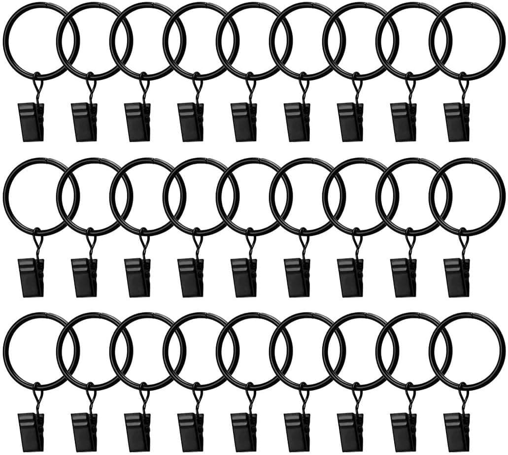 Umikk 36pcs Rings Curtain Clips,Curtain Rings with Rustproof Clips,Clips to Hang Outdoor Curtain,Vintage Black (32mm/1.26 Inch Interior Diameter )