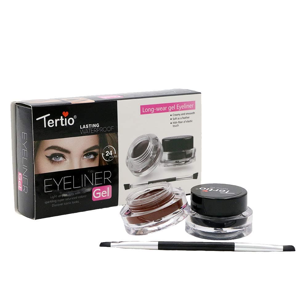 tertio Gel Eyeliner Makeup Set Water proof Eyeliner Pen Set 24 Hours Lasting Smudge proof Eyeliner Brush Black and Brown