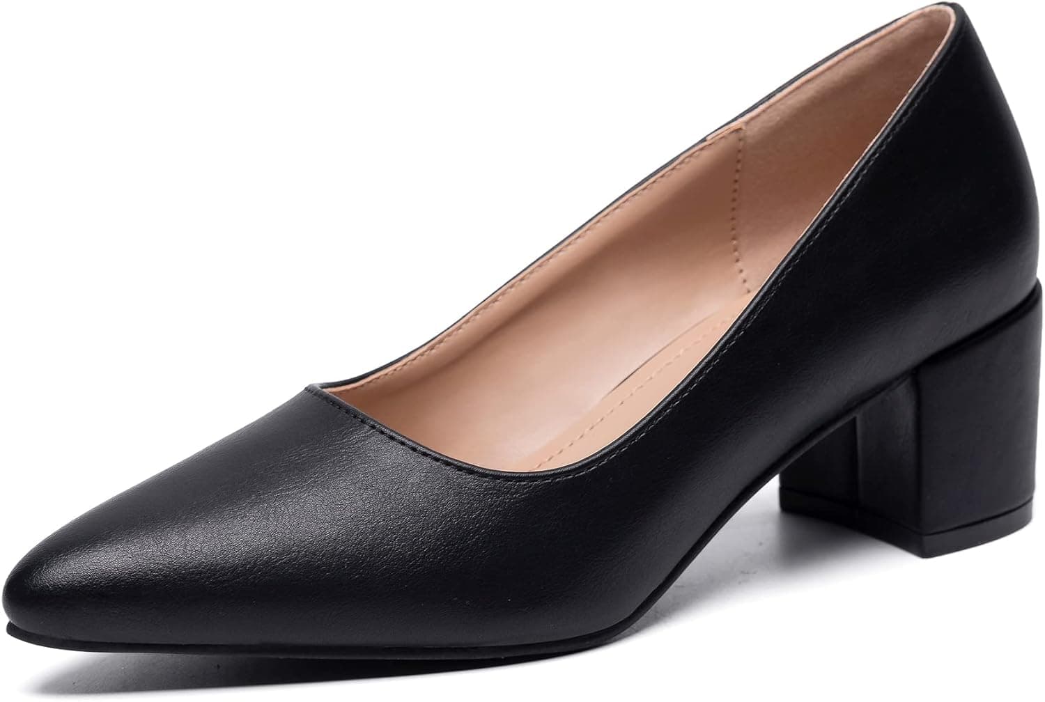 Chunky Low Block Heels for Women - Closed Toe 2 Inch Chunky Heels Flight Attendant Shoes - Dress Pump Shoes Pointed Toe Slip On Office Shoes
