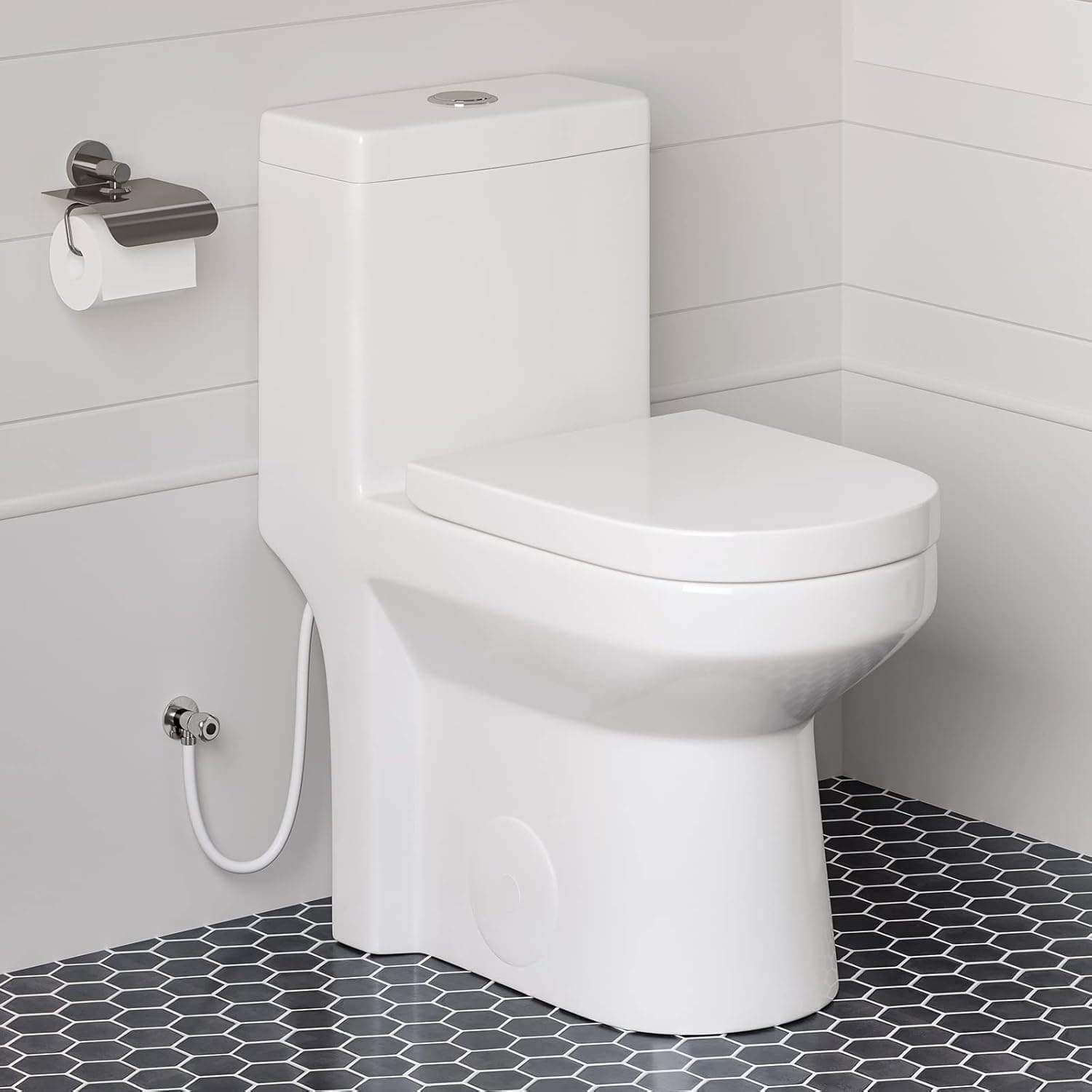 HOROW HT1000 Dual Flush One Piece Toilet, Modern Small Toilet with Soft Closing Seat, Quick Release & 12'' Rough-in, Compact Round Toilet for Small Bathroom, Standard White Finish Toilet Bowl…