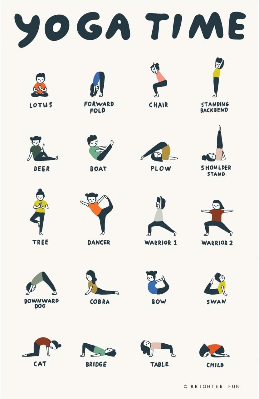 Brighter Fun Yoga Time Yoga Position Poster Wall Art Studio Decoration