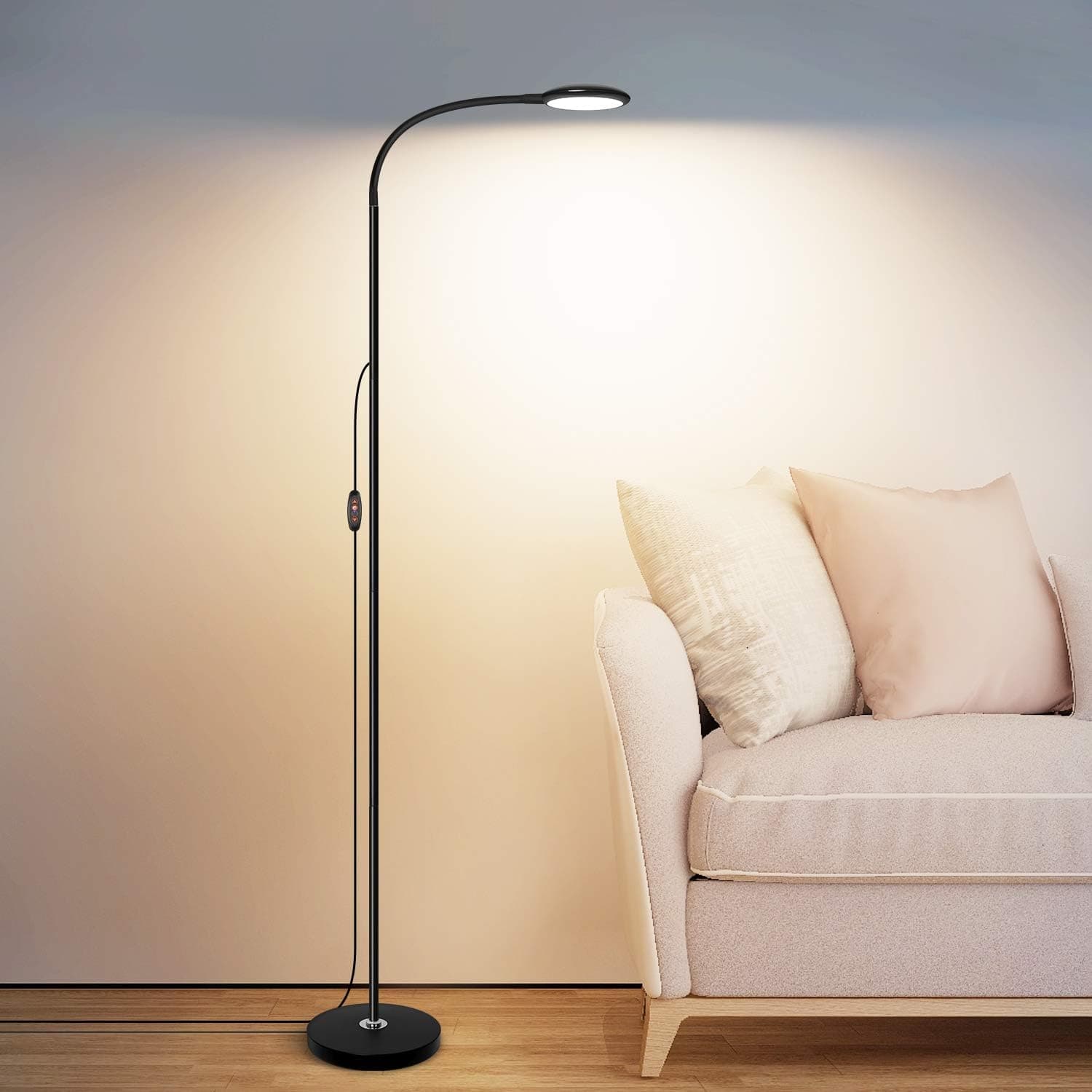 Modern LED Floor Lamp, Reading Standing Lamps with Flexible Goose-Neck, 3 Color Modes & 10 Brightness Levels Pole Lamp Height Adjustable Floor Lamps for Living Room Home Bedroom and Office