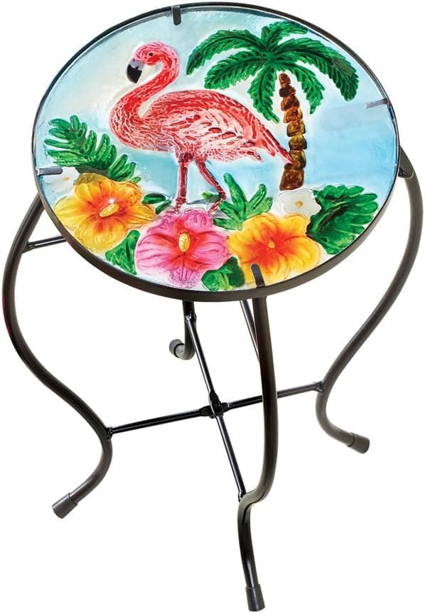 Collections Etc Tropical Flamingo Outdoor Home Décor Round Garden Accent Side Table