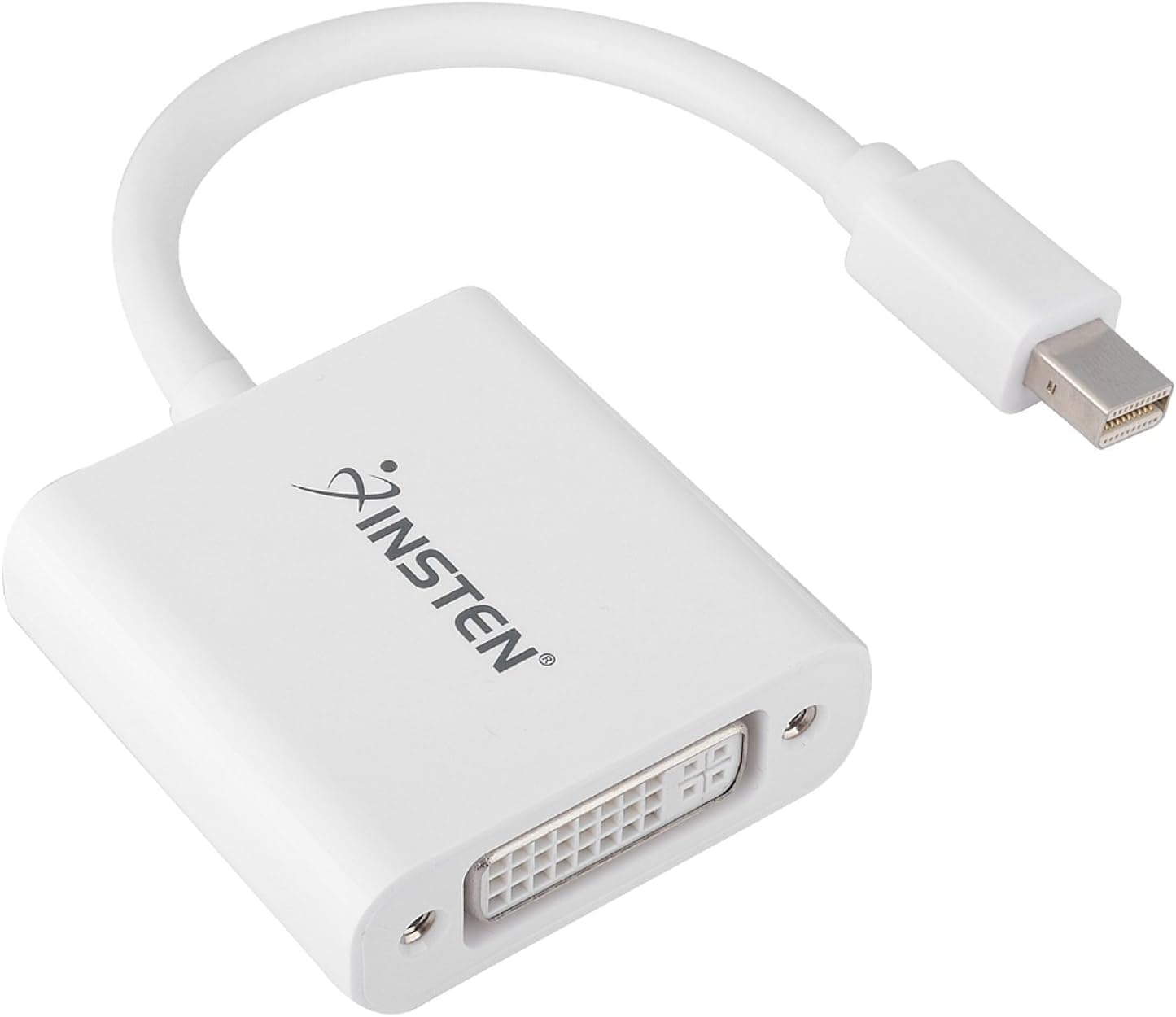 Pure White Mini DisplayPort to DVI Female Adapter Cable Compatible with Apple Macbook, Macbook Pro, iMac, Macbook Air, Mac Mini Laptop