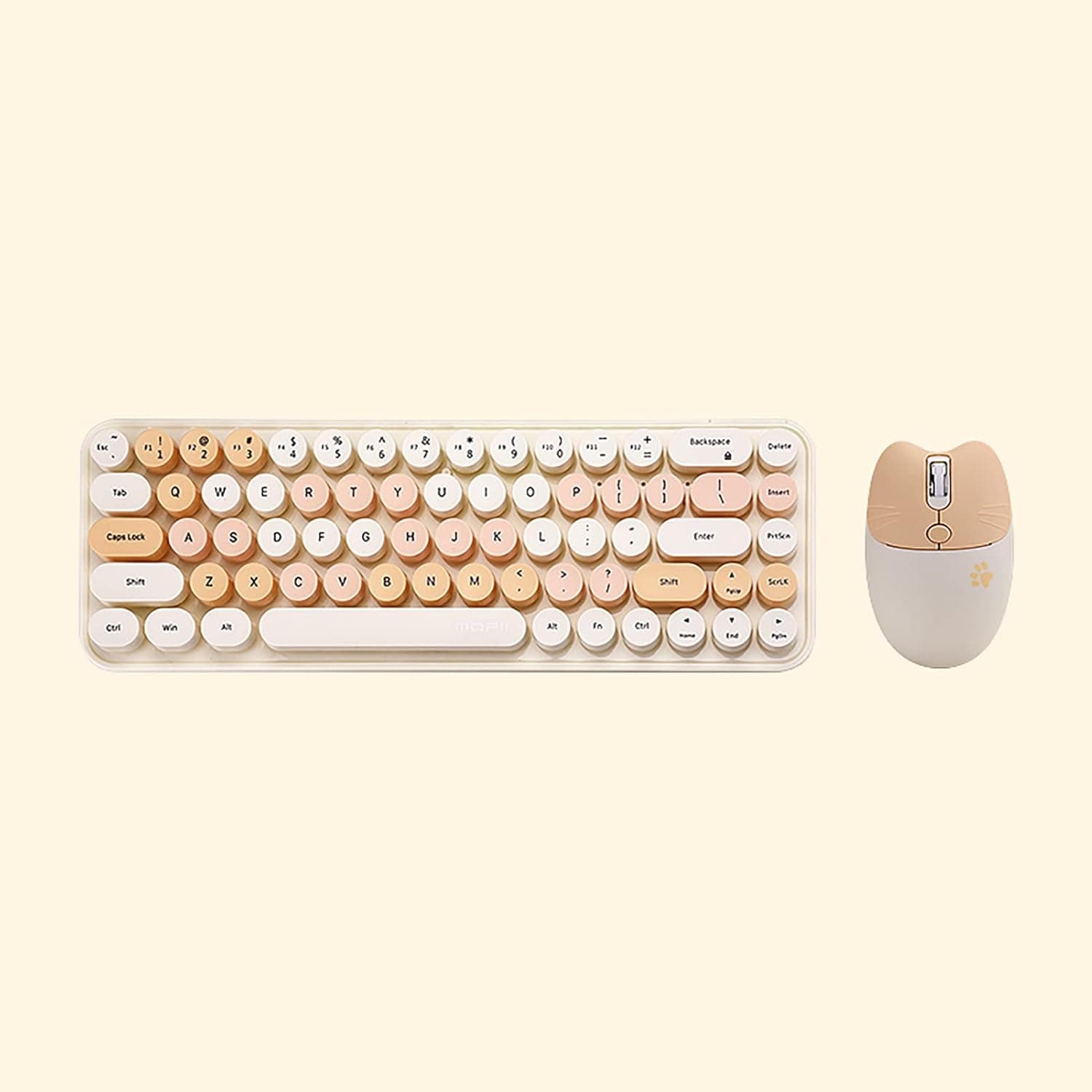 Cute 2.4G USB Wireless Keyboard and Mouse Combo, Candy Colors Round Keycap, Compact 68 Keys, Silent Keys, Suitable for Girls and Kids, Compatible with Notebook, PC (Milk Tea)