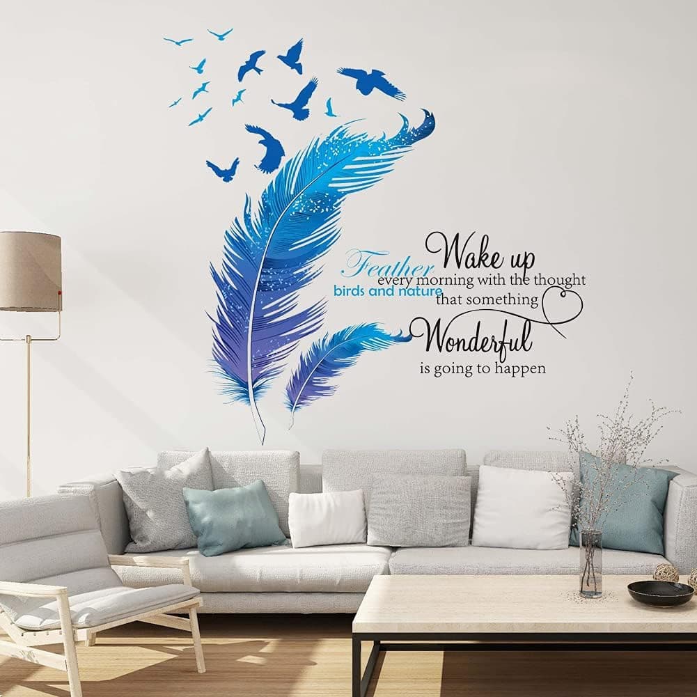 Wake Up Wall Stickers Feather Birds Wall Decals Wall Decors Wall Art Stickers for Bedroom Living Room Sofa Backdrop TV Wall Decoration Wall Decal Vinyl Home Décor
