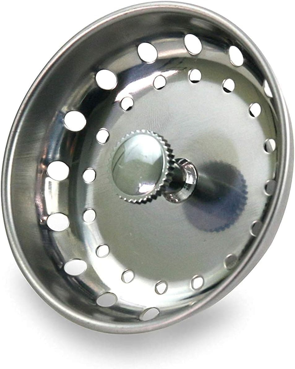 Highcraft 97333 Kitchen Sink Basket Strainer Replacement for Standard Drains (3-1/2 Inch) Chrome Plated Stainless Steel Body With Rubber Stopper, Single (New Version - Single)
