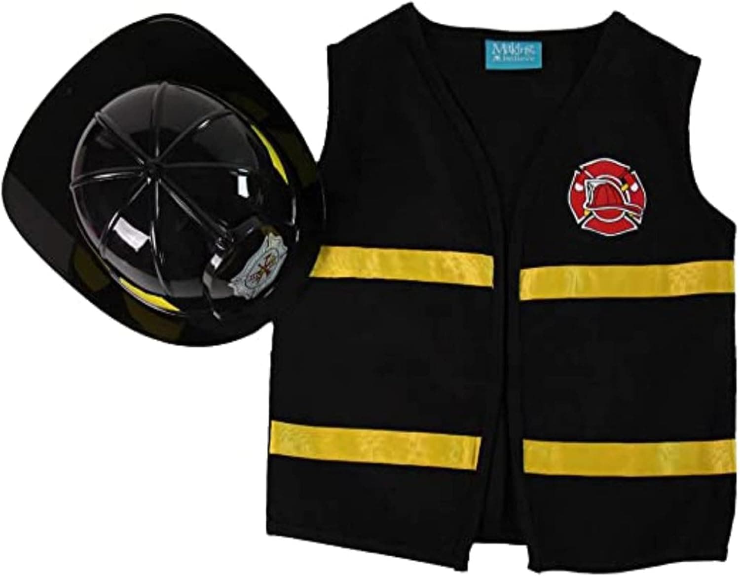 Making Believe Kids Black Fireman Costume Pretend Play Vest & Black Hat Set - Size 6-8