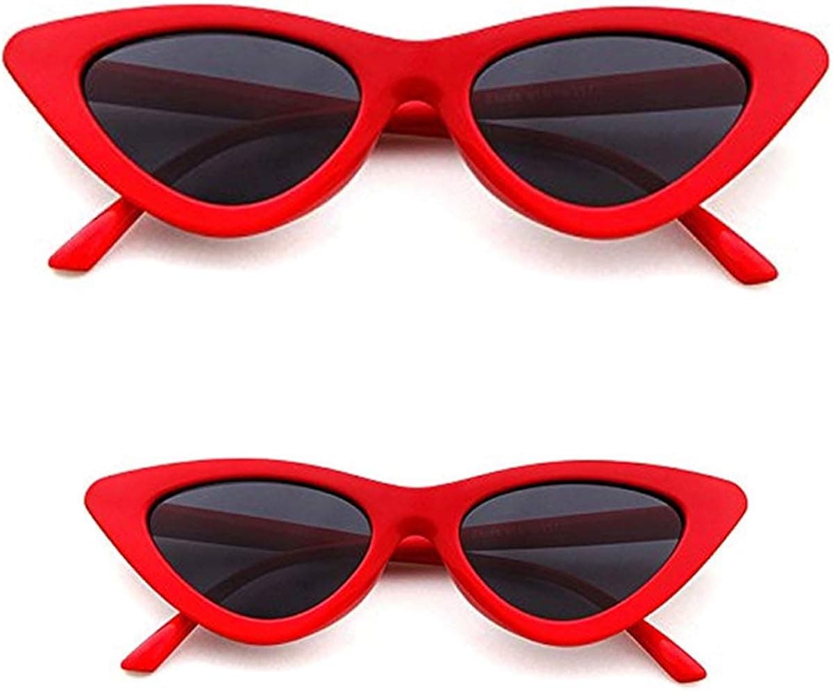 SMARTOWN Set of 2 Clout Goggles Cat Eye Sunglasses for Women and Girls Kids, Mother & daughter Matching Style - Red