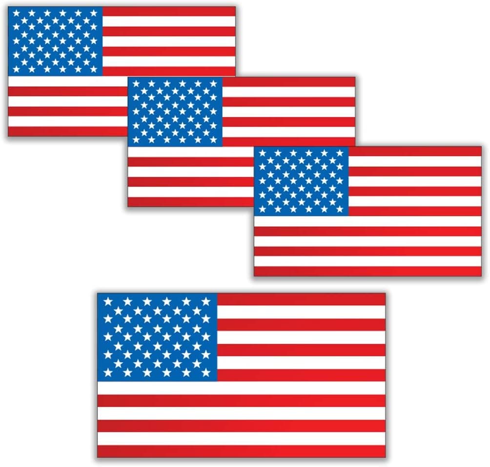 4 Pack - USA American Flag Bumper Car, Truck or Window Sticker, Decal 3M Premium Quality (6” x 4”)