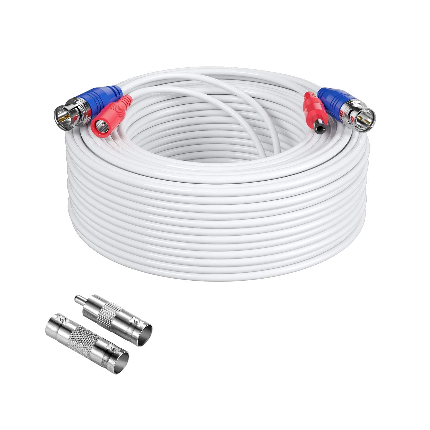 Anlapus 100Feet BNC Video Power Cable White, Pre-Made All-in-One Video Security Camera Security Camera Wire Cord for Security Camera System and Surveillance Kit (BNC Female and BNC to RCA)