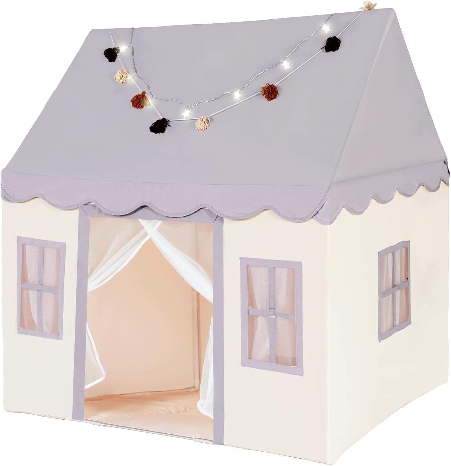 little dove Play Tent with Mat, Star Lights Large Kids Playhouse with Windows Easy to Wash, Indoor and Outdoor Play Tent for Kids,