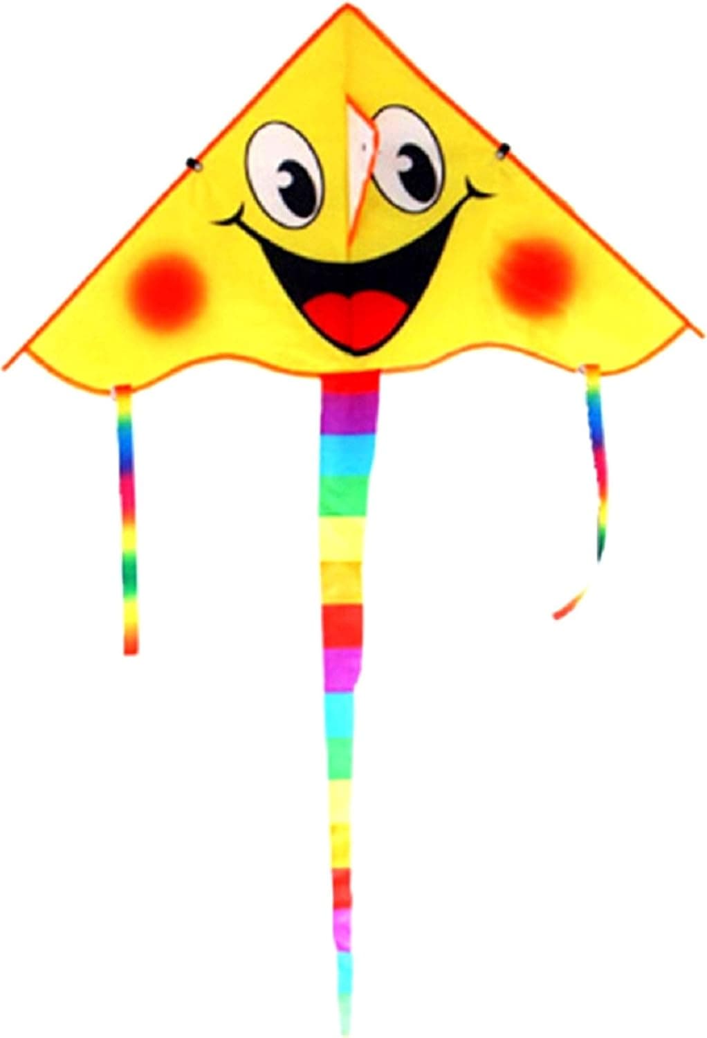 SoGreat Colorful Large Smiling Kite for Kids Long, Flowing Tails , Bright Colors and Durable Polyester Fabric, Includes Plastic Handle and 100 Meters of String, for Boys and Girls