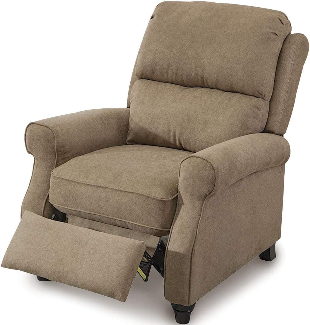 BONZY Roll Arm and Easy to Push Mechanism Recliner Chair, Light Brown