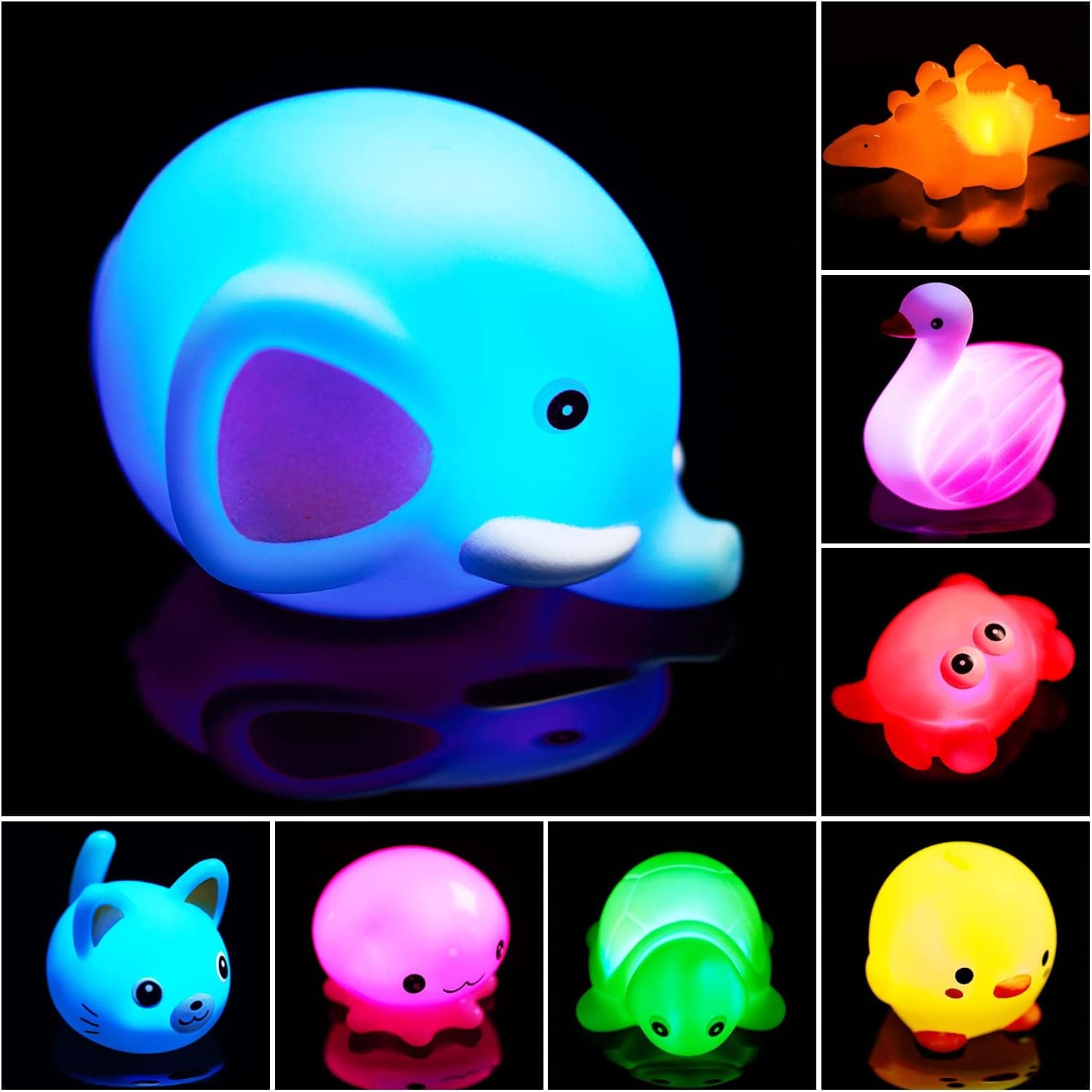 Bath Toys for Toddlers Baby 8 Pack Light Up Toys - Bathtub Toy Flashing Colourful LED Light Shower Bathtime for Kids Infants Toddler Child Preschool Bathtub Bathroom Shower Games Swimming Pool Party