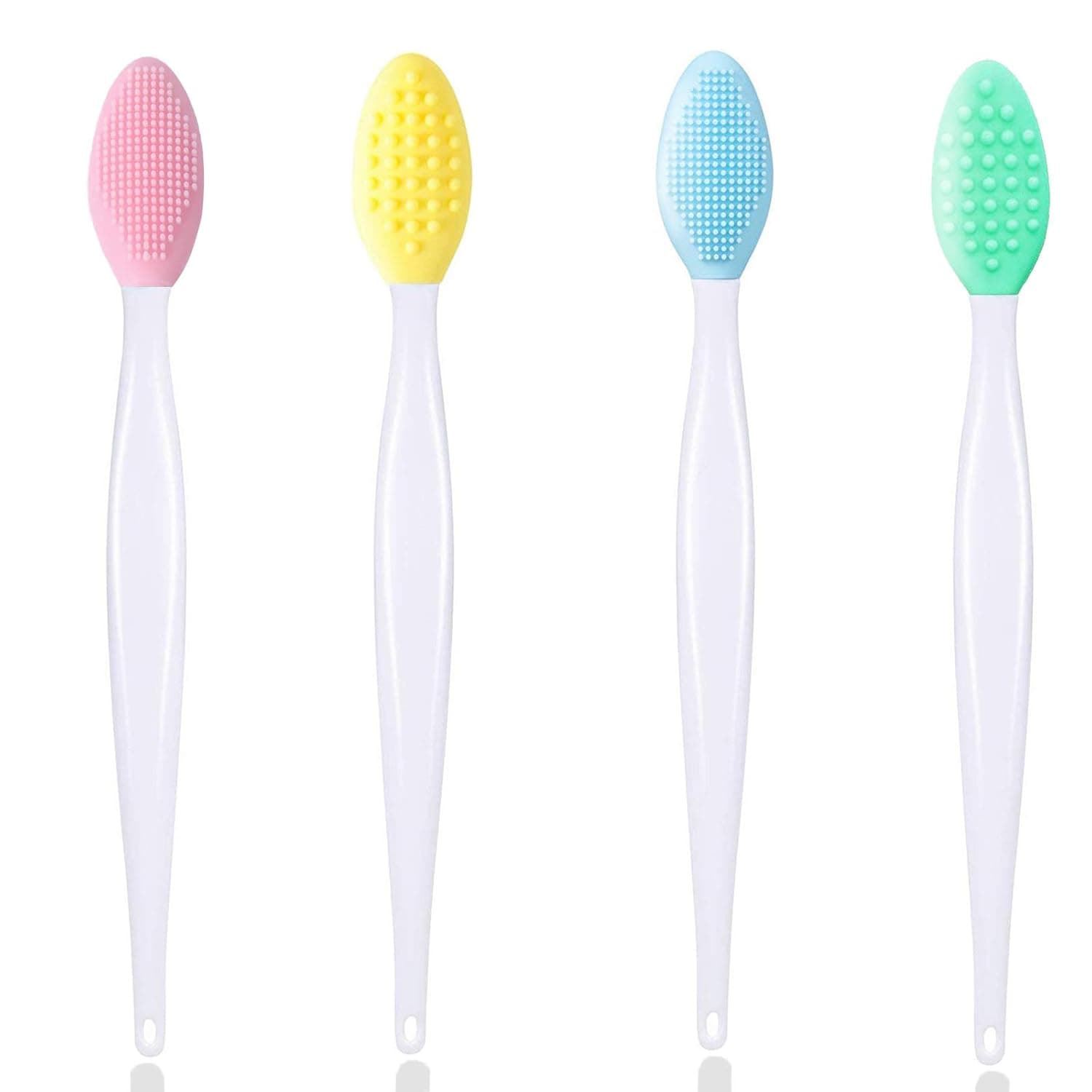 Lip Brush， NIUTA Silicone Lip Scrub Brush Double-Sided Soft Cleaning Beauty Tool For Fuller Lip Appearance (Pink+Blue+Yellow+Green)