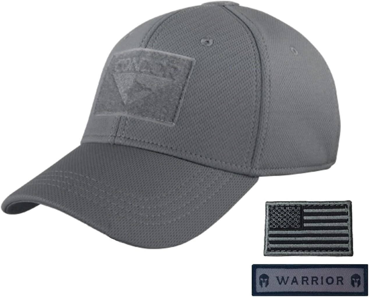 Condor Flex Tactical Cap (Small/Medium - Graphite) + US Flag Hook and Loop Patch (Foliage/Black)