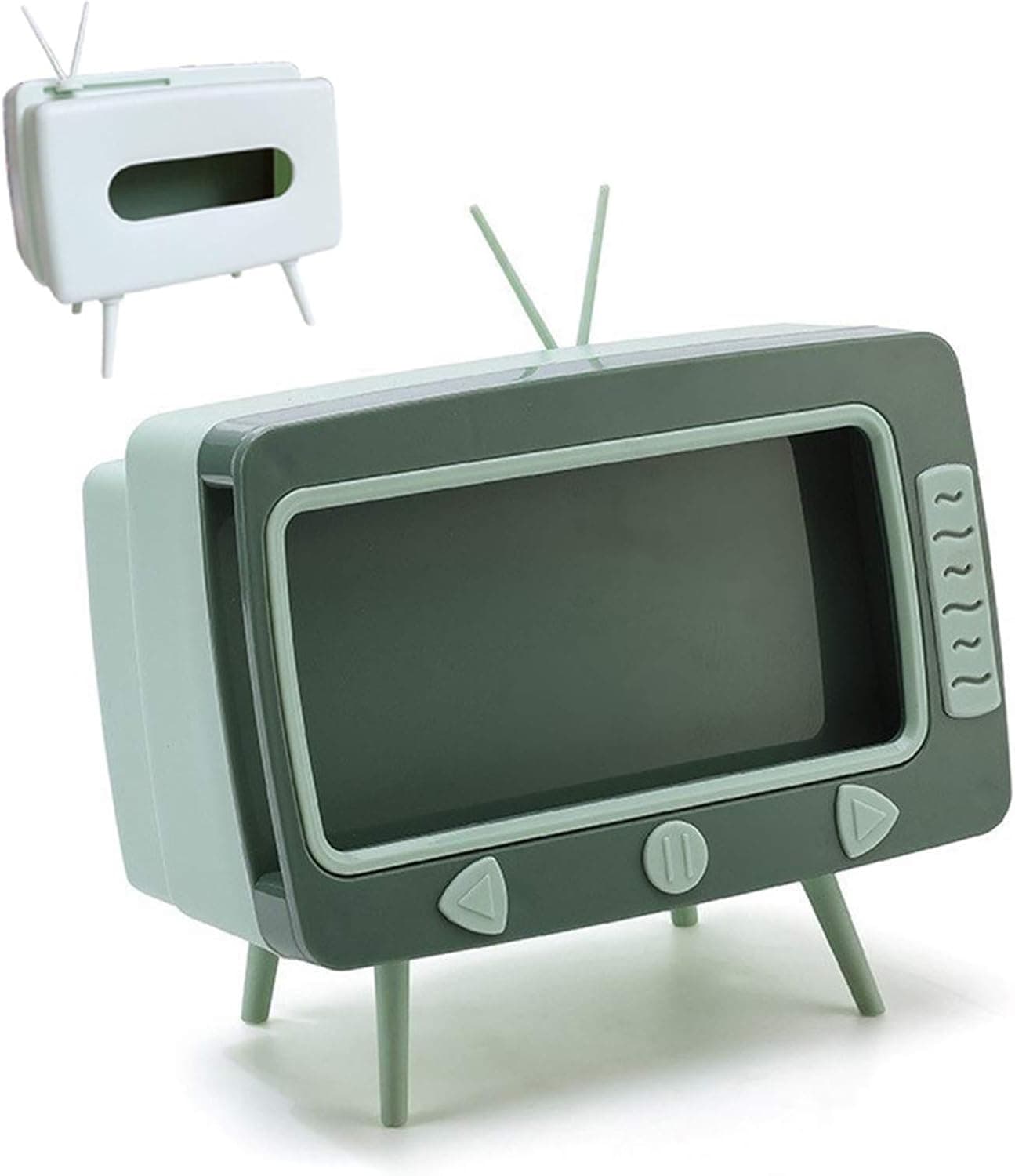 SGVAHY Creative Tissue Box Holder with Cell Phone Stand Unique Fun TV Design Compatible with All Phones for Bedroom and Office Room (Green)