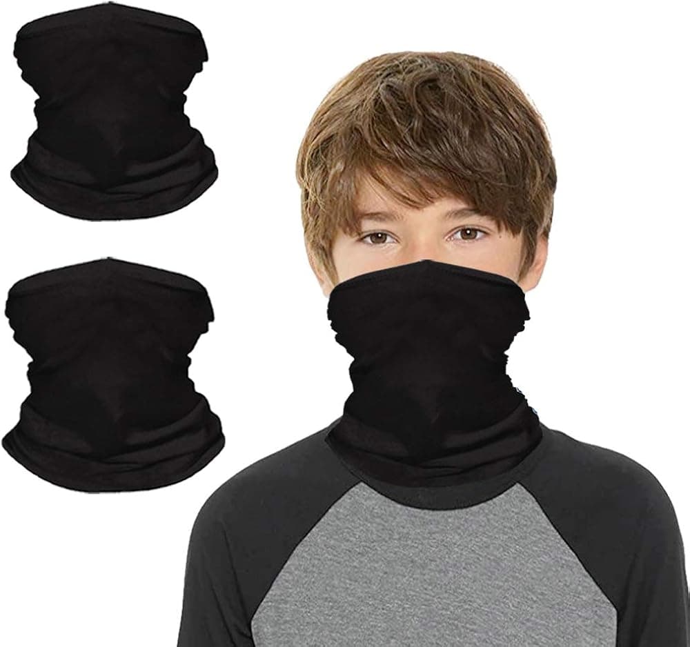 Kids Neck Gaiter Face Covering for Children Bandana Face Mouth Cover Scarf for Cycling Hiking Sport Outdoor Boys & Girls (Black and Black)