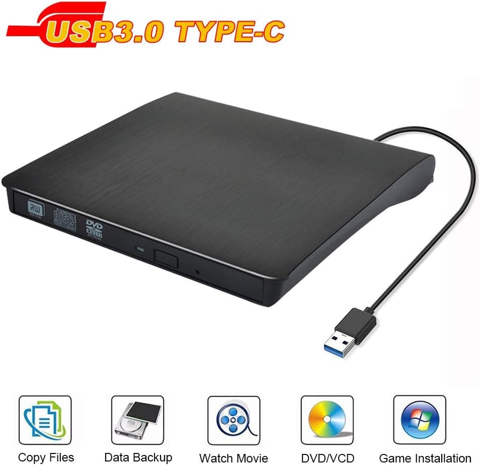 JZW-Shop External DVD CD Drive, High Speed USB 3.0 Portable External CD/DVD-RW Rewriter Burner Player for Laptop/Desktop/Win7/8.1/10/Mac OS