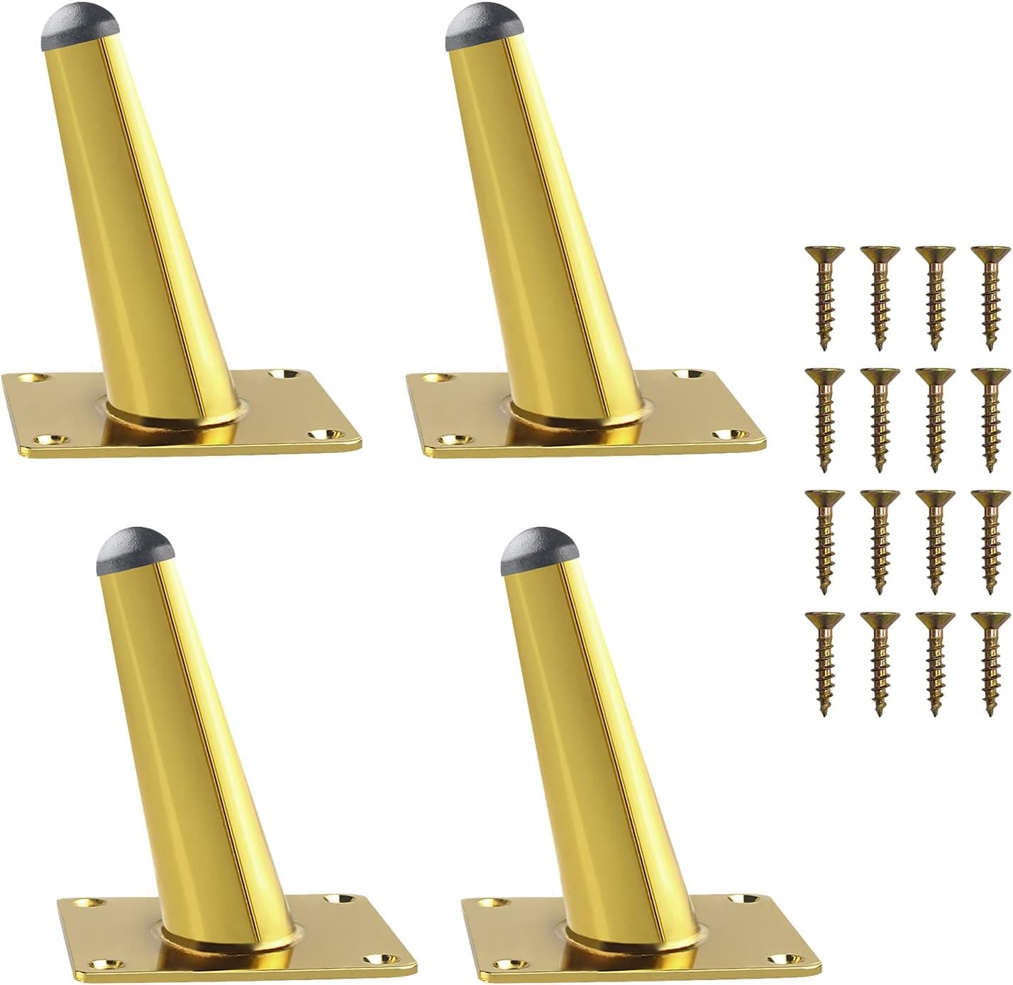 GOSCHE Gold Furniture Legs 4 Inch, Oblique Conical Metal Sofa Legs Set of 4, Mid-Century Style Tapered Furniture Feet for Couch Cabinet Coffee Table Chair Cupboard Bed Ottoman Home DIY Projects