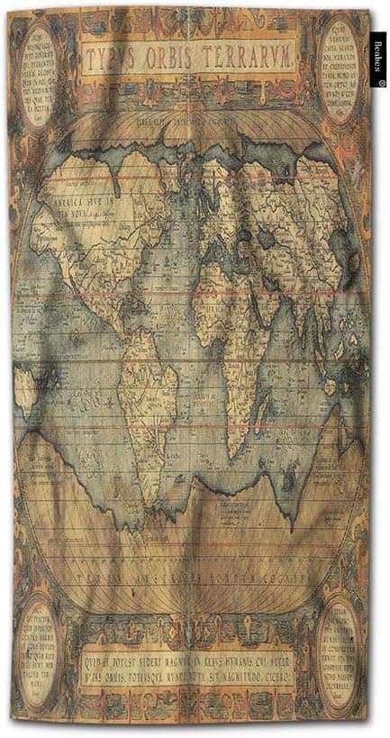 Beabes Map of The World Hand Towel Ancient Old Chart Vintage Civilization Map of The World Mural Super Soft Hand Towel for Men Women Bathroom Travel 30Lx15W Inch Polyester