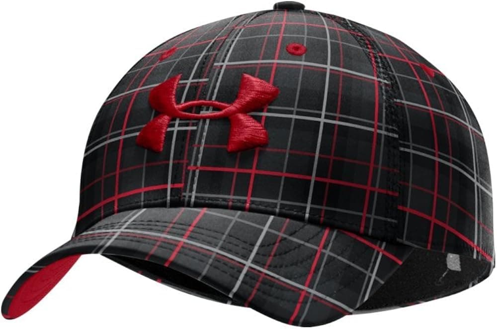 Under Armour Mens Resonance Stretch Fit Cap, Black/Red/Black, Combo Large & Extra Large