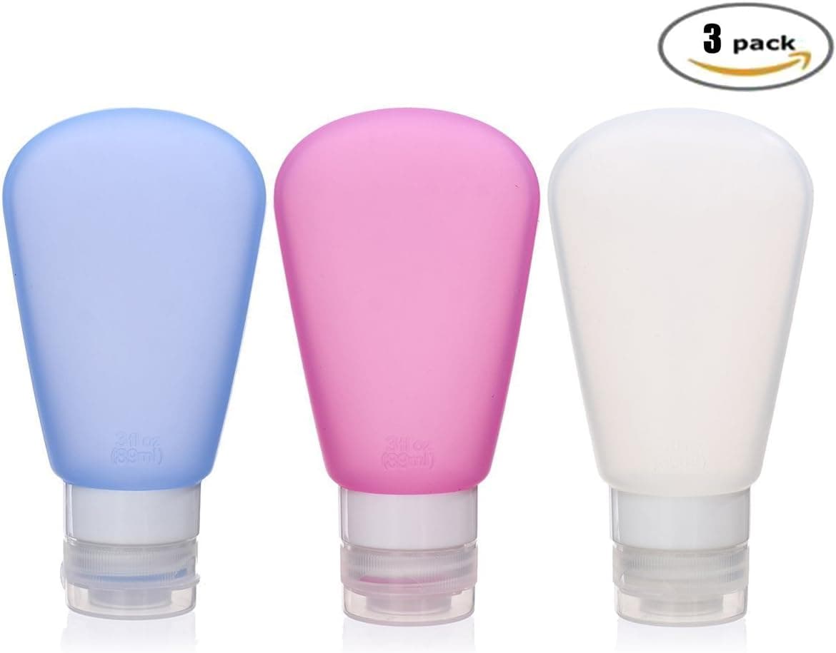 Ellen Tool Travel Bottles Portable Soft Silicone Set (3 OZ, Pink + White + Blue)