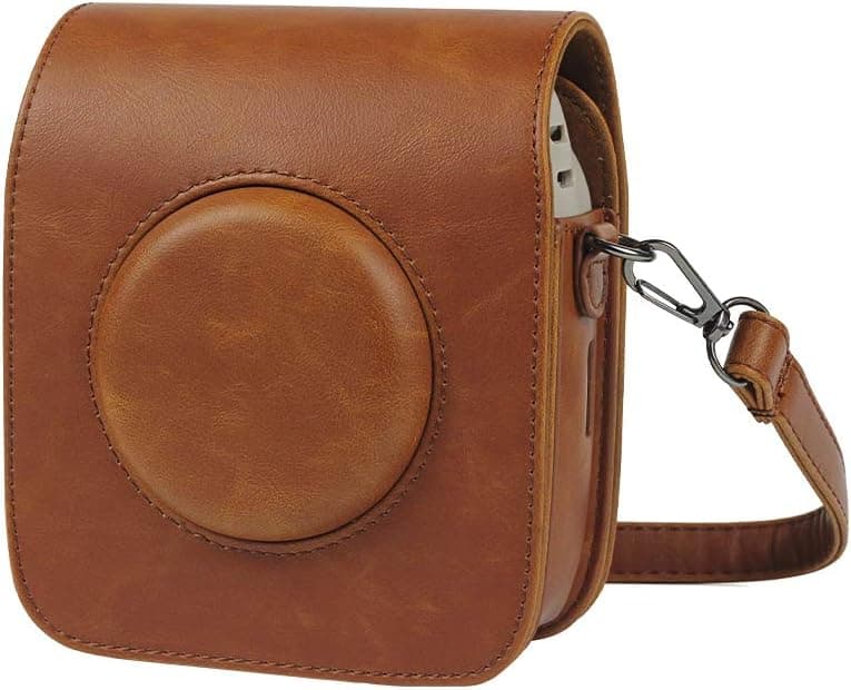 Wogozan Square Leather Camera Case for Polaroid Fujifilm Instax Square SQ10 Instant Camera Bag with Bottom Mount Button & Shoulder Strap (Brown)