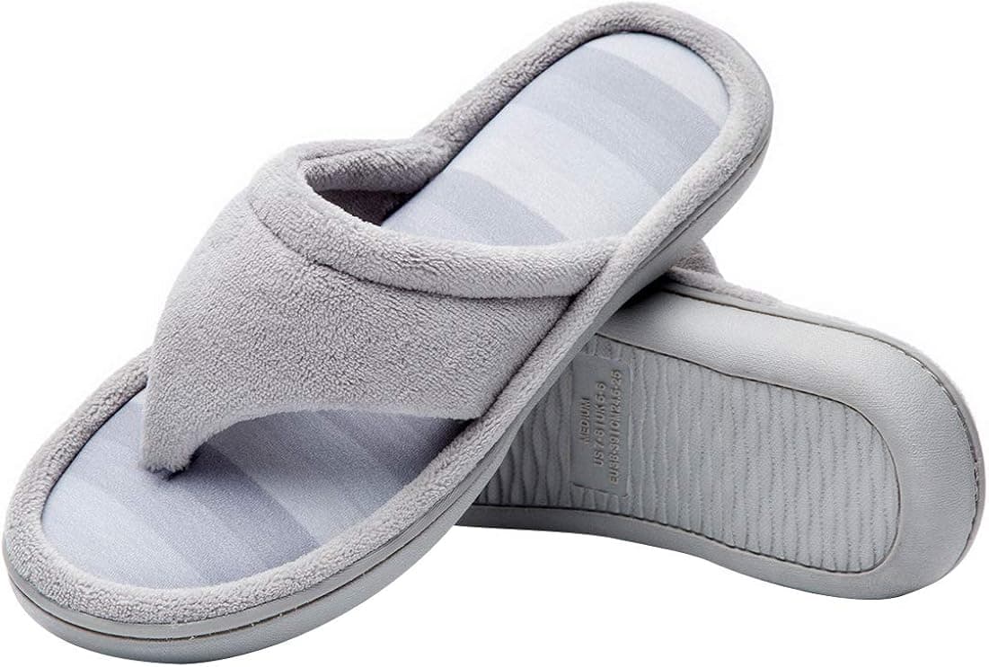 Cozy Niche Women’s Microfiber Gradational Color Knit Thong Slippers, Textured Memory Foam Spa Flip-Flops