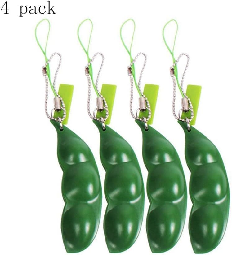 Generic Top Quality Fidget Toys Squeeze a Bean Puchi Puti Mugen Edamame Keychain Keyring Extrusion Bean Pea Soybean 4 Pack