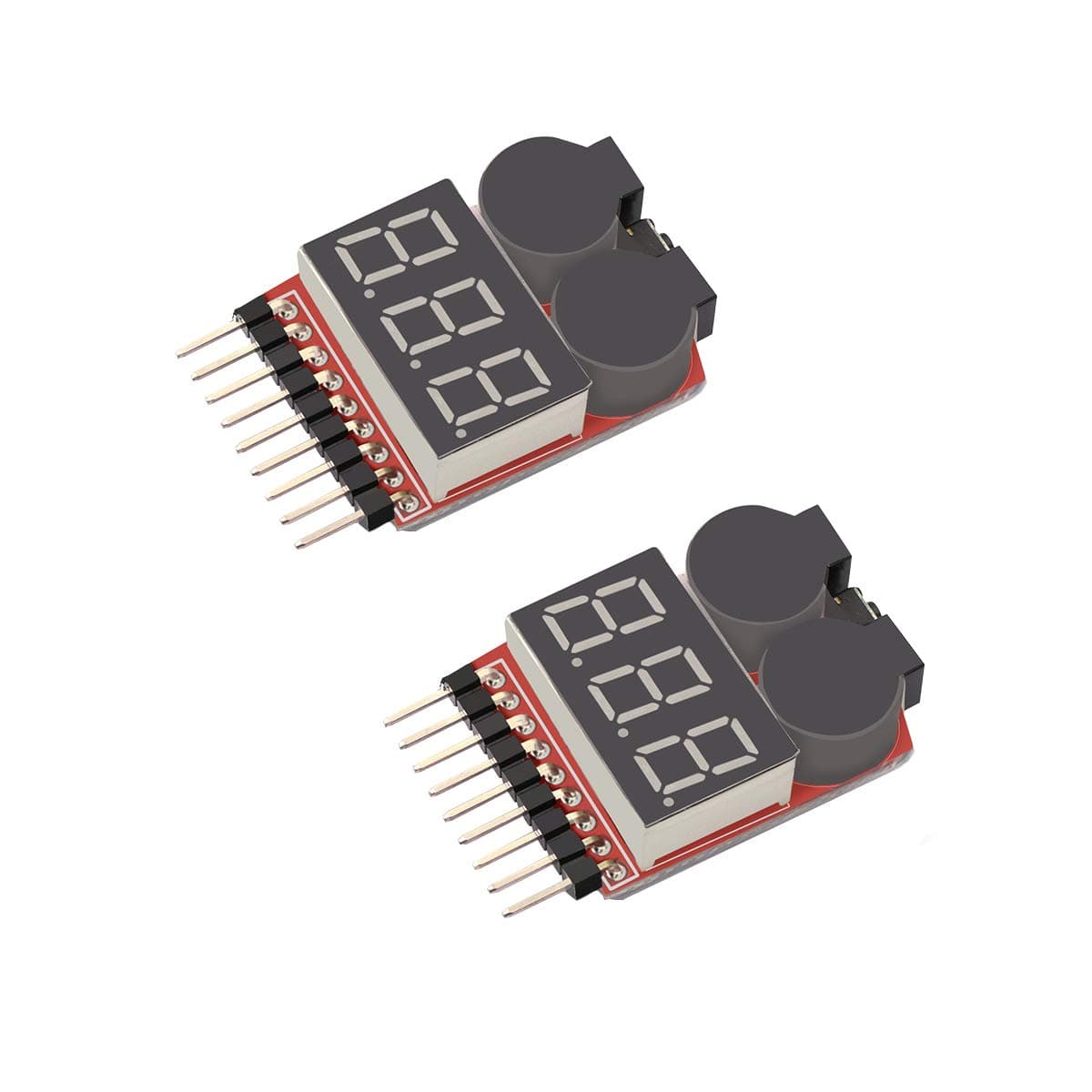 CenryKay 2 Pack Lipo Battery Voltage Detector for 1S-8S Iithium Battery Detection with Low Voltage Buzzer Alarm and LED Indicator