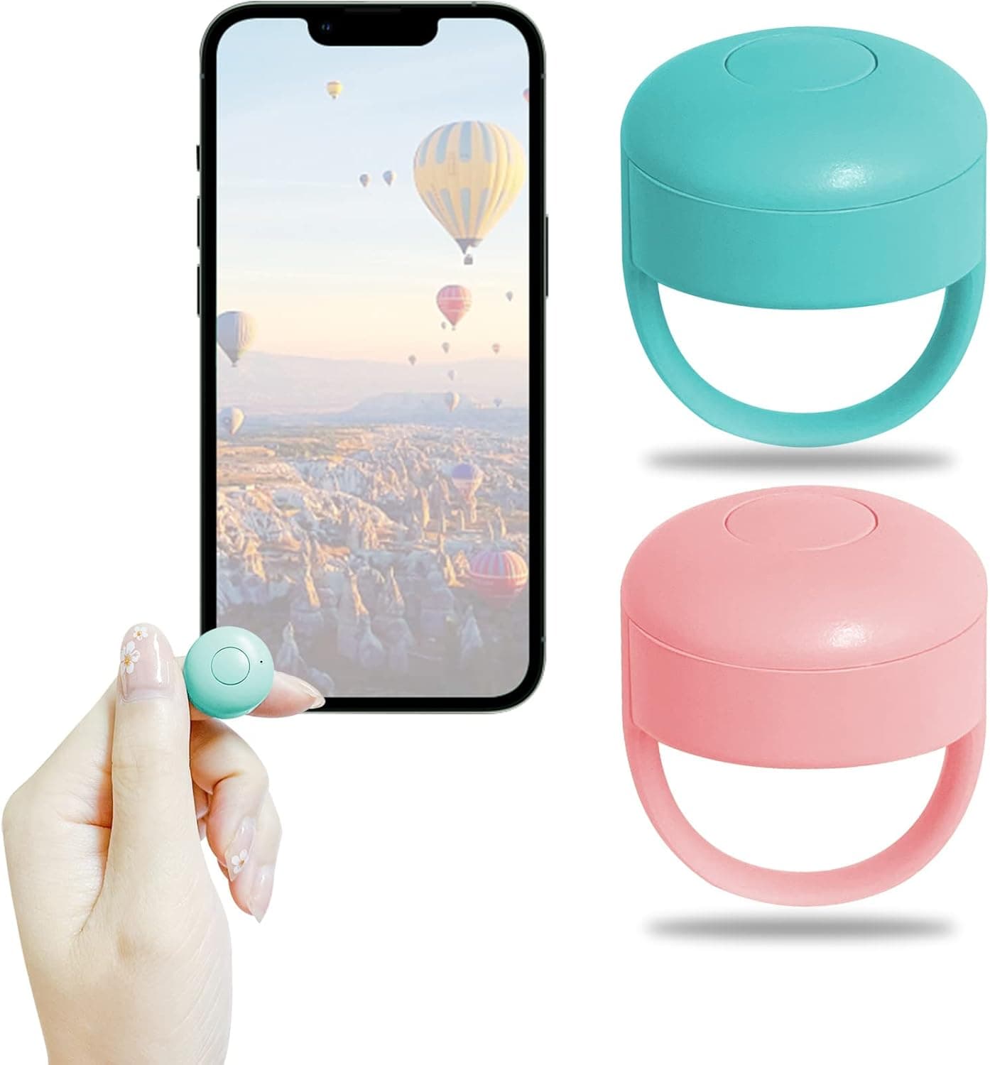 2PCS TIK Tok Scroll Remote, TikTok Bluetooth Remote Control Remote Photograph Page Turner, Mini TIK Tok Scrolling Ring for TikTok Bluetooth Remote Control for iPhone,IPad,Android,iOS -Blue and Pink