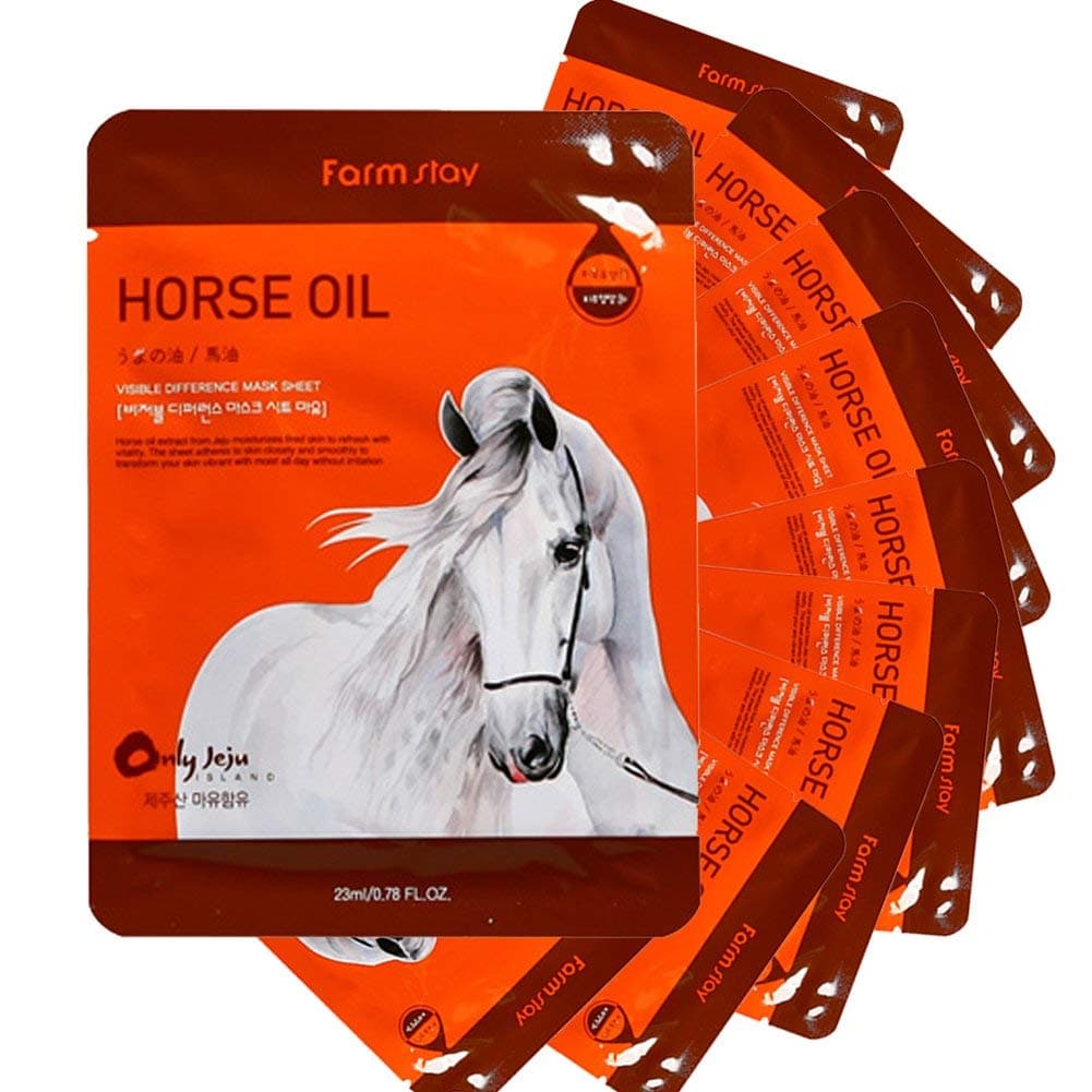 Farm Stay Korean Deep Moisturizing Rich Horse Oil Visible Face Facial Daily Mask Sheet [ 10 Packs ] 23ml/0.78 fl.oz