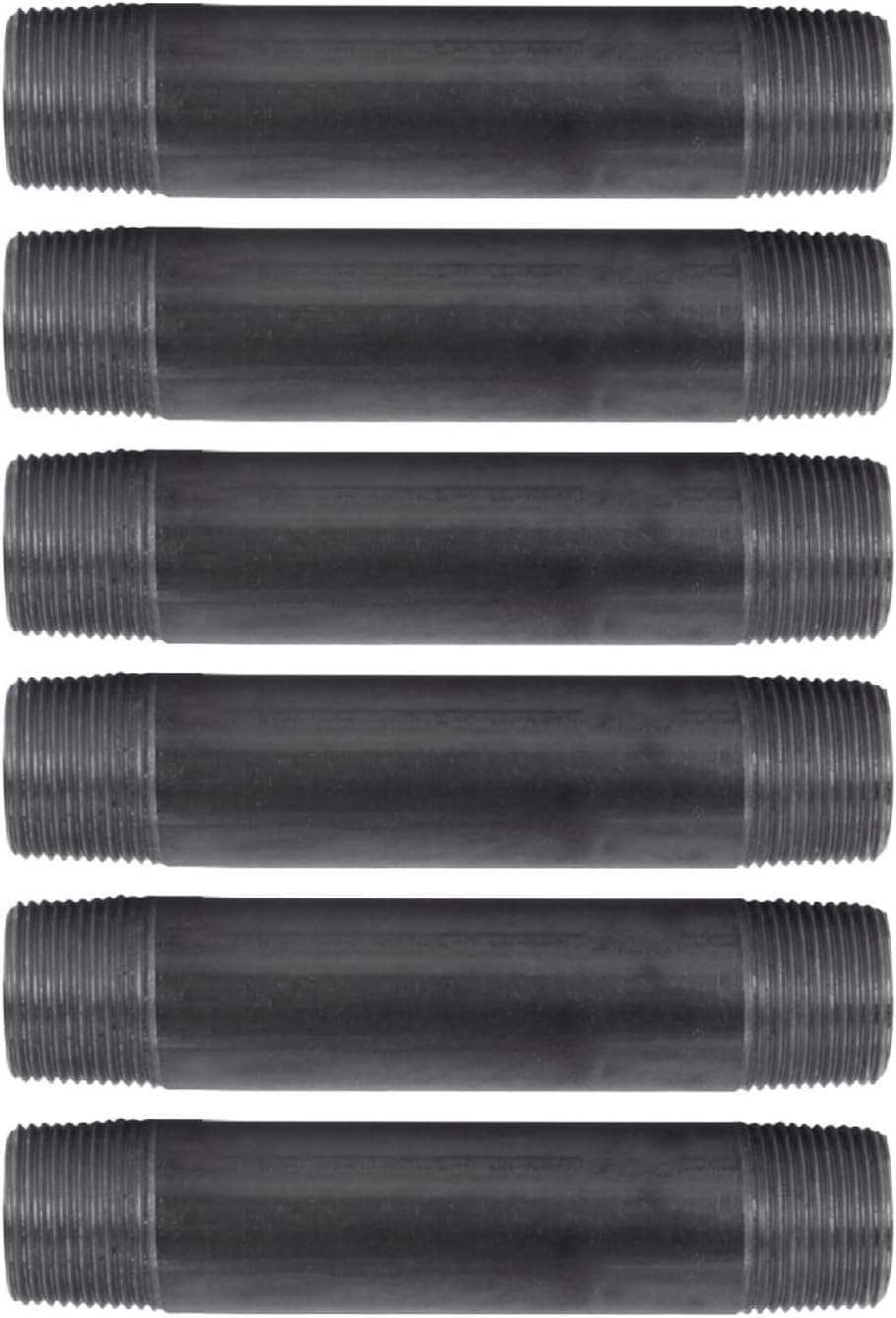 Pipe Decor 1” x 6” Malleable Cast Iron Pipe, Pre Cut Connector, Industrial Steel Grey Fits Standard One Inch Black Threaded Pipes Nipples and Fittings, Build Vintage DIY Furniture, Six Inches, 6 Pack