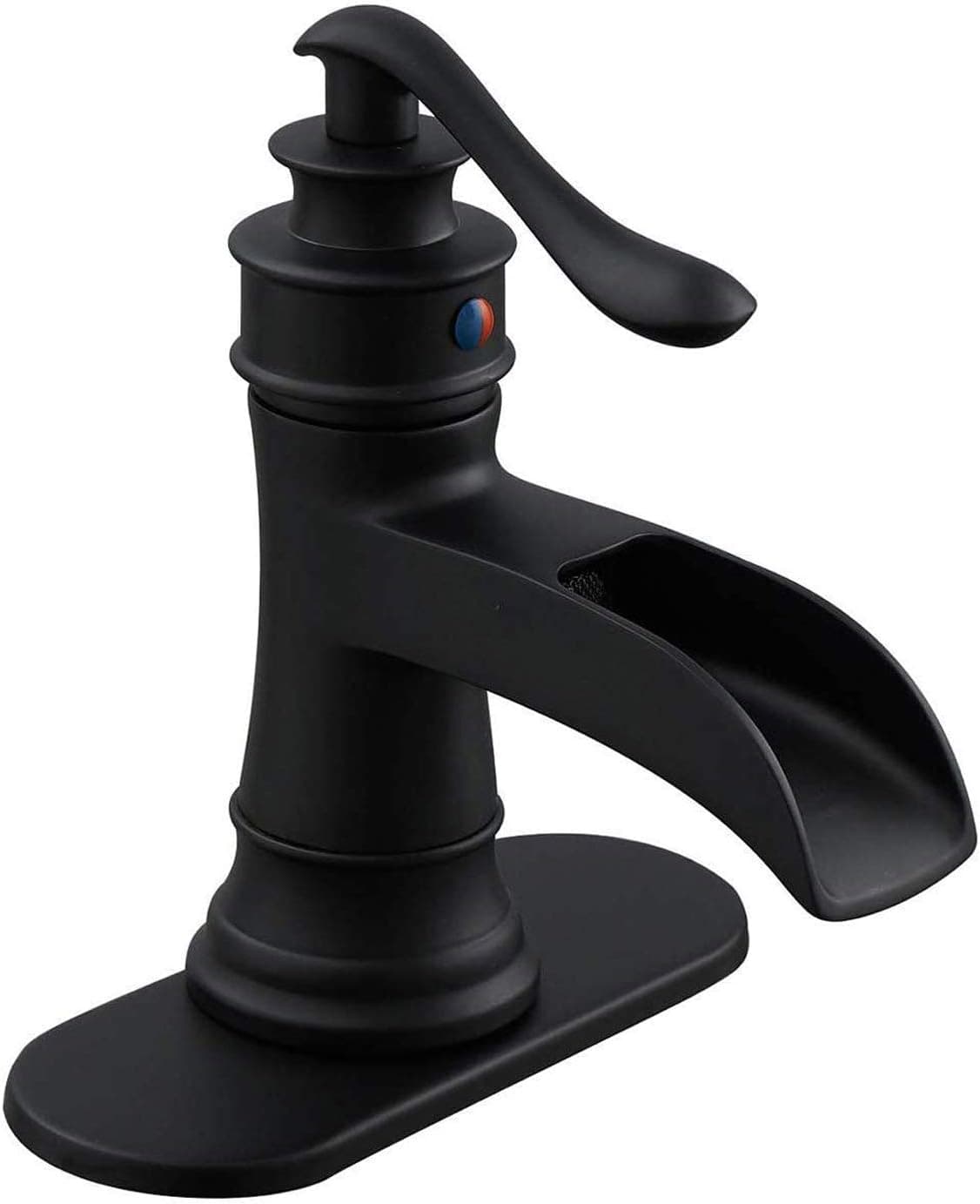 Bathfinesse Bathroom Sink Faucet Single Handle Black Waterfall Bathroom Faucet Single Hole Basin Tap Vanity Deck Mount with Supply Hose Lines, Matte Black