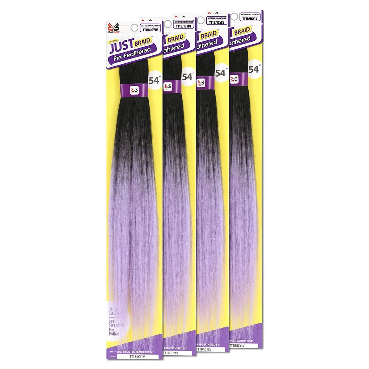 [4PACKS DEAL] Bobbi Boss Synthetic Pre-feathered Premium Braiding Hair JUST BRAID 54" (TT1B/ICYLV)