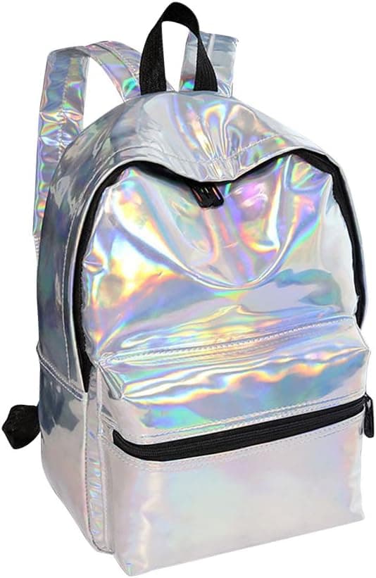 Tinksky Holographic Laser PU Leather Backpack Travel Casual Daypack