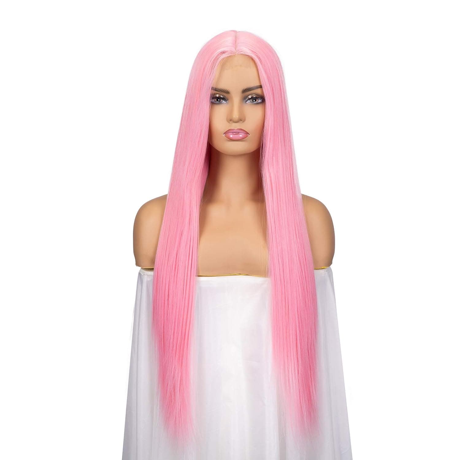 Lace Women Wig, 26 Inches Natrual Straight Hair,Human Hair Density,Hand Made Glue-less Wig (26, MIDDLE LACE PINK)