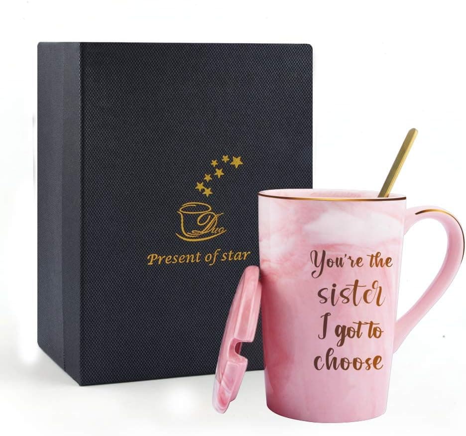 Birthday Gifts for Women 14oz Marble Coffee Mug Women Gifts For Best Friend, Funny Pink Mug Gifts for Sister, Girlfriend, Roommate, Friendship Gifts For Birthday, Christmas, Graduation, Thanksgiving
