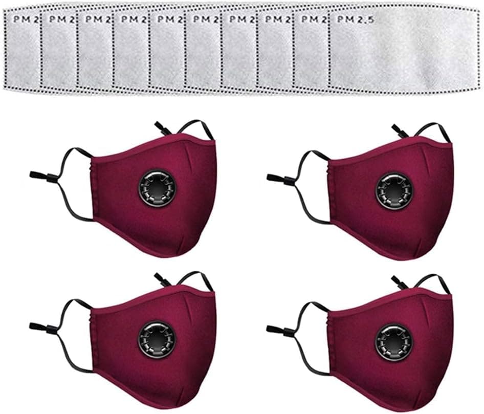 4 PCS Cover with 10 PCS Filters Included Activated Carbon Filter Elements, 5-layer Replacement Filter for Sports Outdoor Activities, Cycling, Motorcycle, Running Red