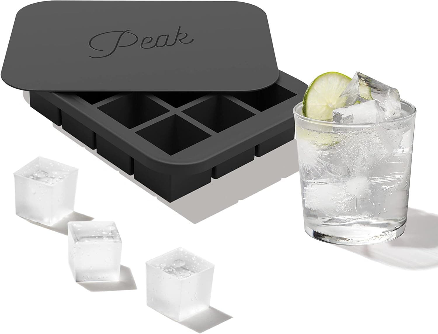 W&P Peak Silicone Everyday Ice Tray w/ Protective Lid | Charcoal | Easy to Remove Ice Cubes | Food Grade Premium Silicone | Dishwasher Safe, BPA Free